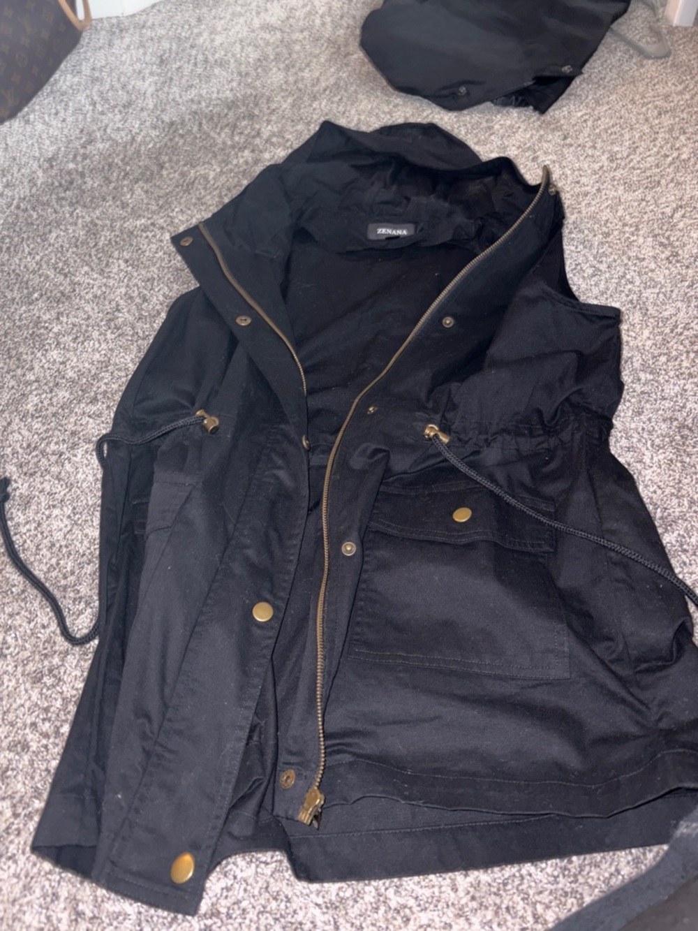 Zenana Outfitters Black Utility Jacket with Gold Hardware